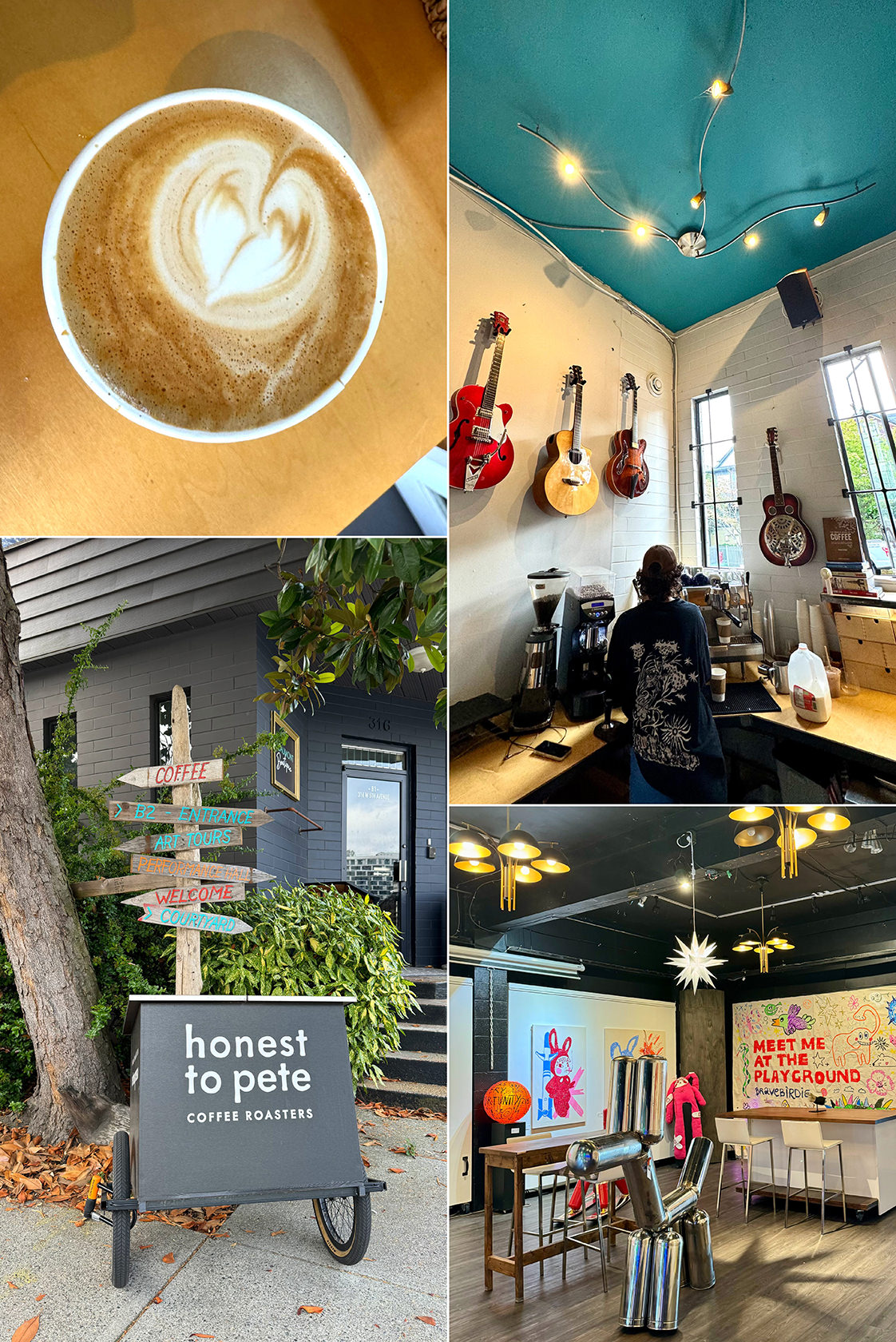 Collage of the indoor area of Honest to Pete coffee shop