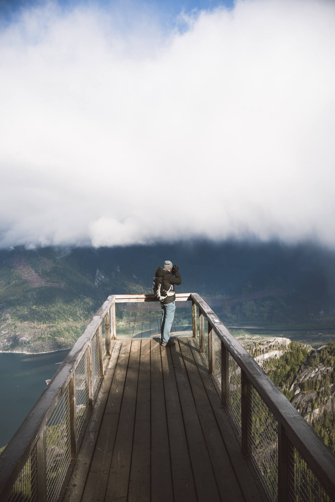 view from Stawamus Chief lookout deck on Panorama Trail at the top of the Sea to Sky Gondola