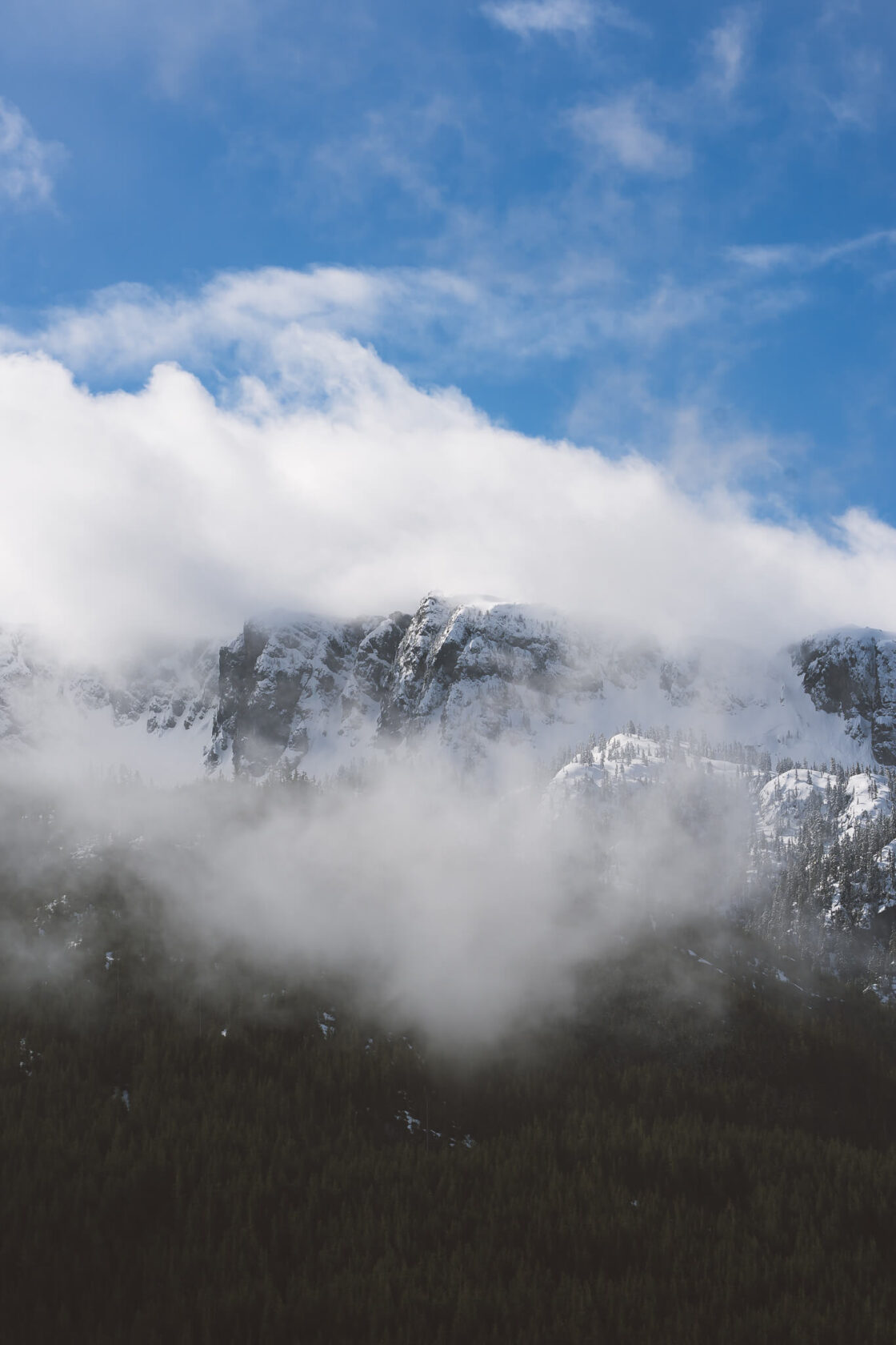 Mountain view from the Sea To Sky Gondola suspension bridge 