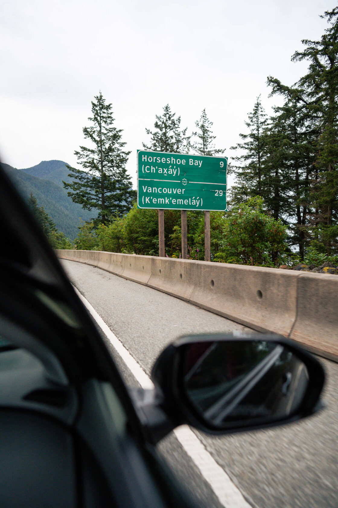 Vancouver highway sign on the Sea To Sky Highway 