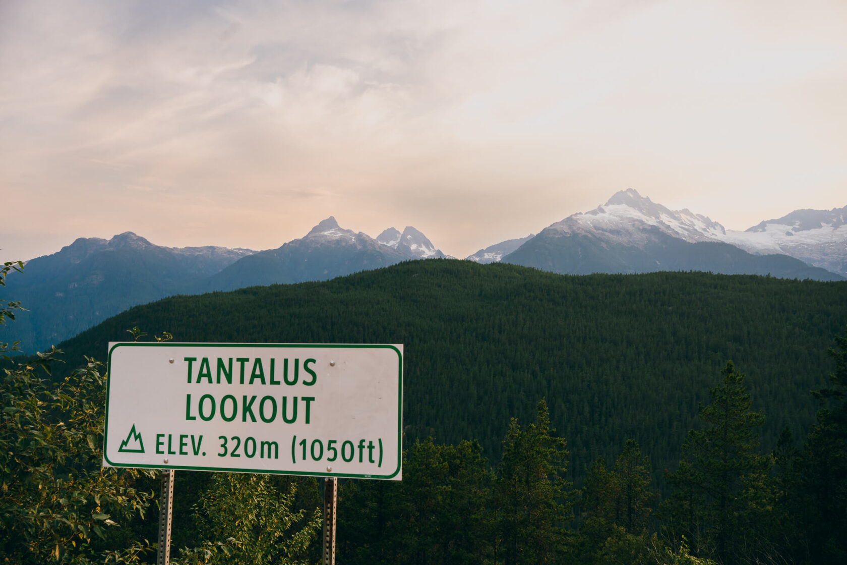 view towards Tantalus mountain range from the Sea To Sky roadside lookout stop